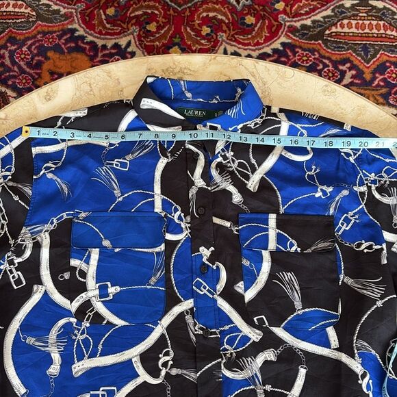 Ralph Lauren Equestrian Harness & Chain Print Crepe Button Down Shirt - Picture 8 of 11